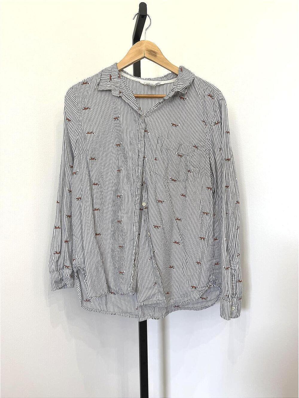 Old Navy Women's Large Striped Button-Up Shirt with Fox Print